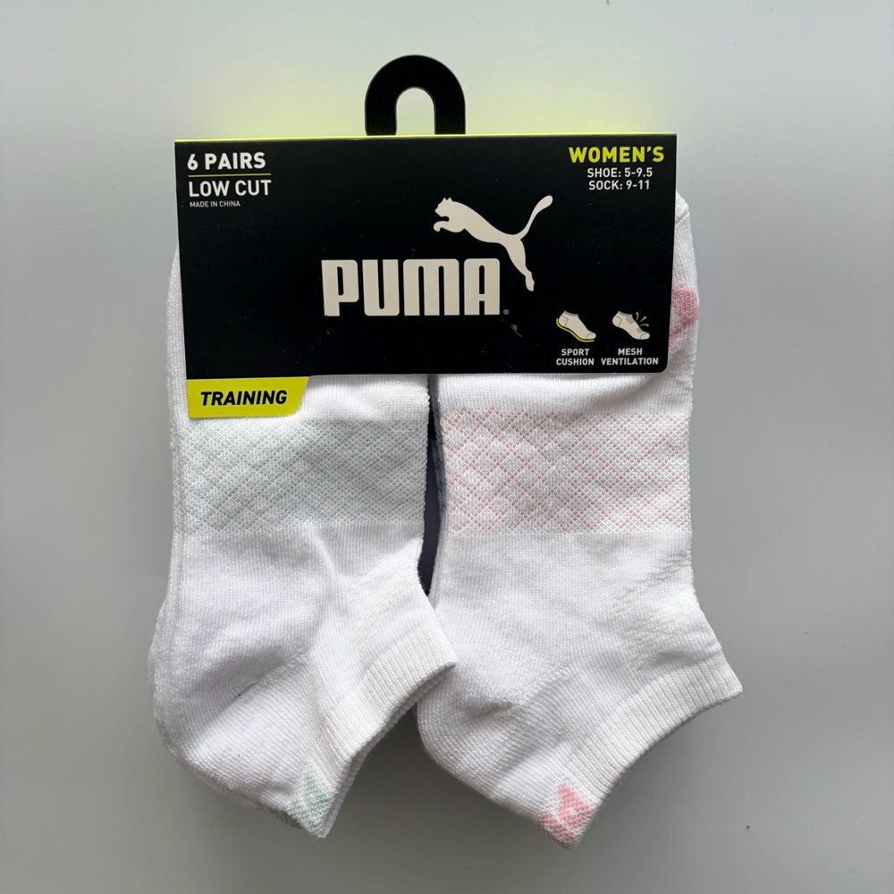 Puma women’s low cut socks 6 pack size 5-9.5 white pink blue green